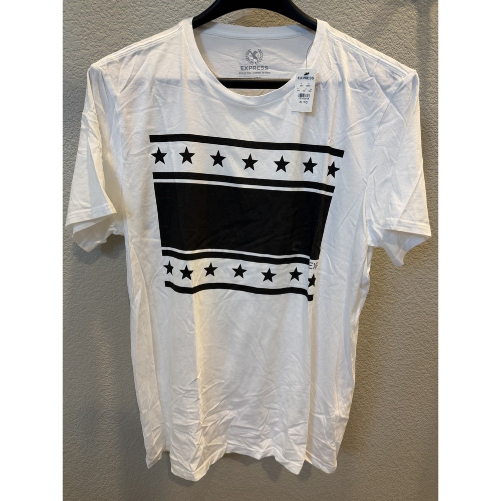 Express Graphic Print White Black XL Men's Cotton Crew Short Sleeve T-Shirt